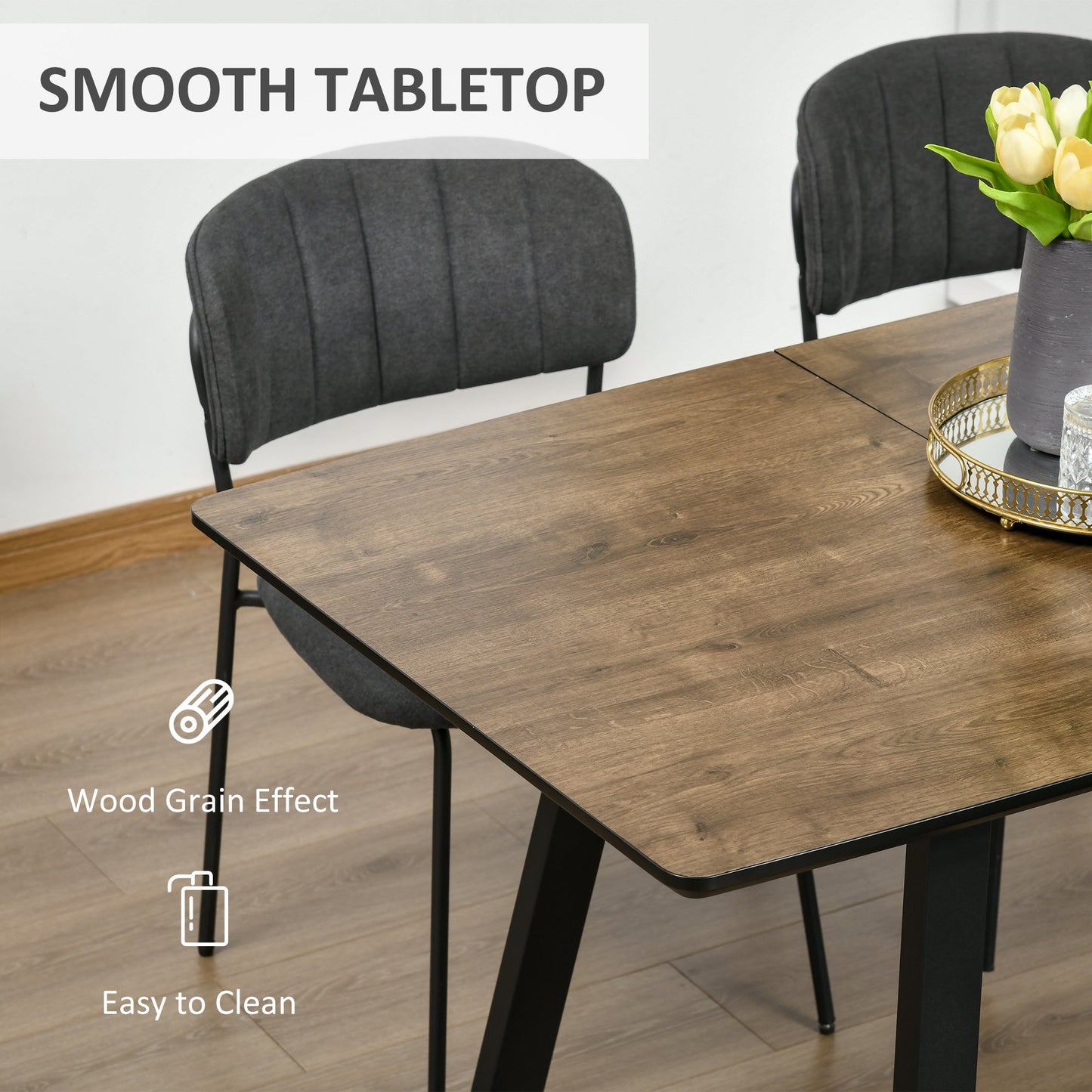 Homcom Extendable Dining Table Rectangular Wood Effect Tabletop For 4-6 People With Steel Frame & Hidden Leaves For Kitchen