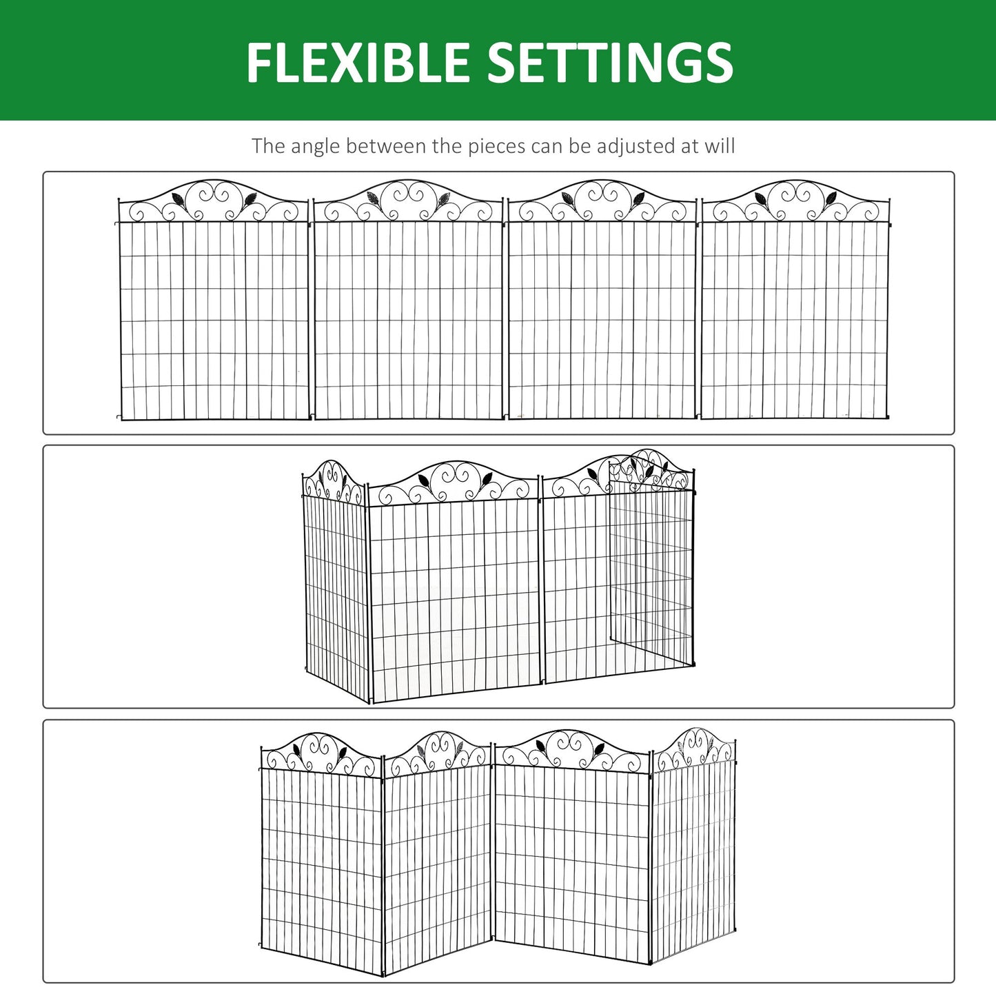 Garden Decorative Fence 4 Panels 44in x 12ft Steel Border Edging for Landscaping