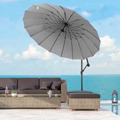 Outsunny 3(M) Cantilever Umbrella 18 Ribs & Vents Adjustable Angle For Patio Light Grey