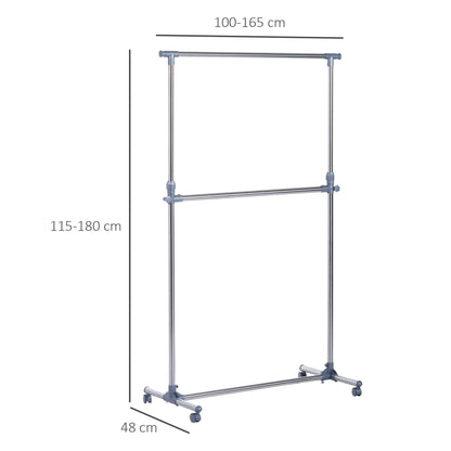 Homcom Heavy Duty Clothes Hanger Garment Rail Hanging Display Stand Rack With Wheels Adjustable