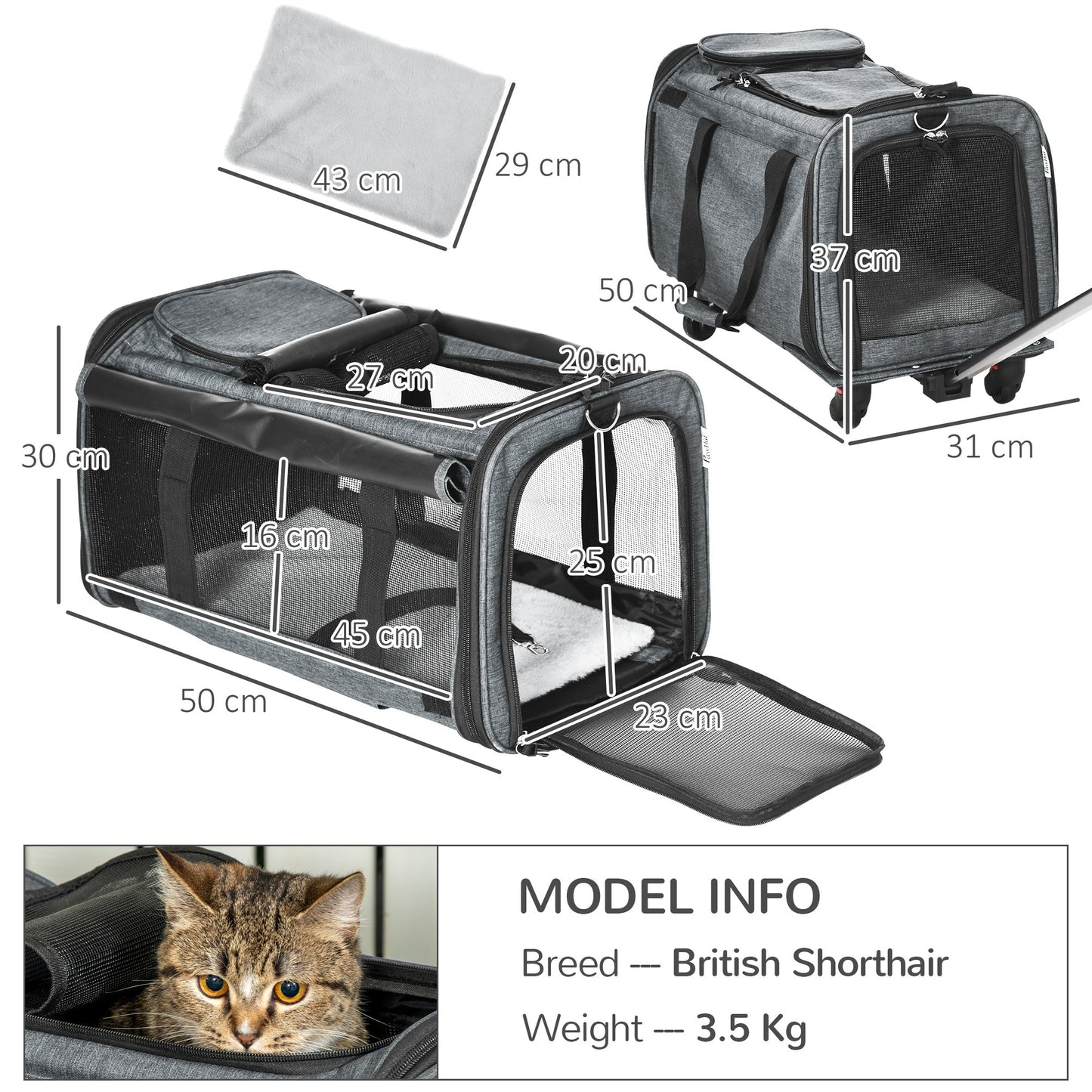 PawHut 4 in 1 Pet Carrier On Wheels for Cats