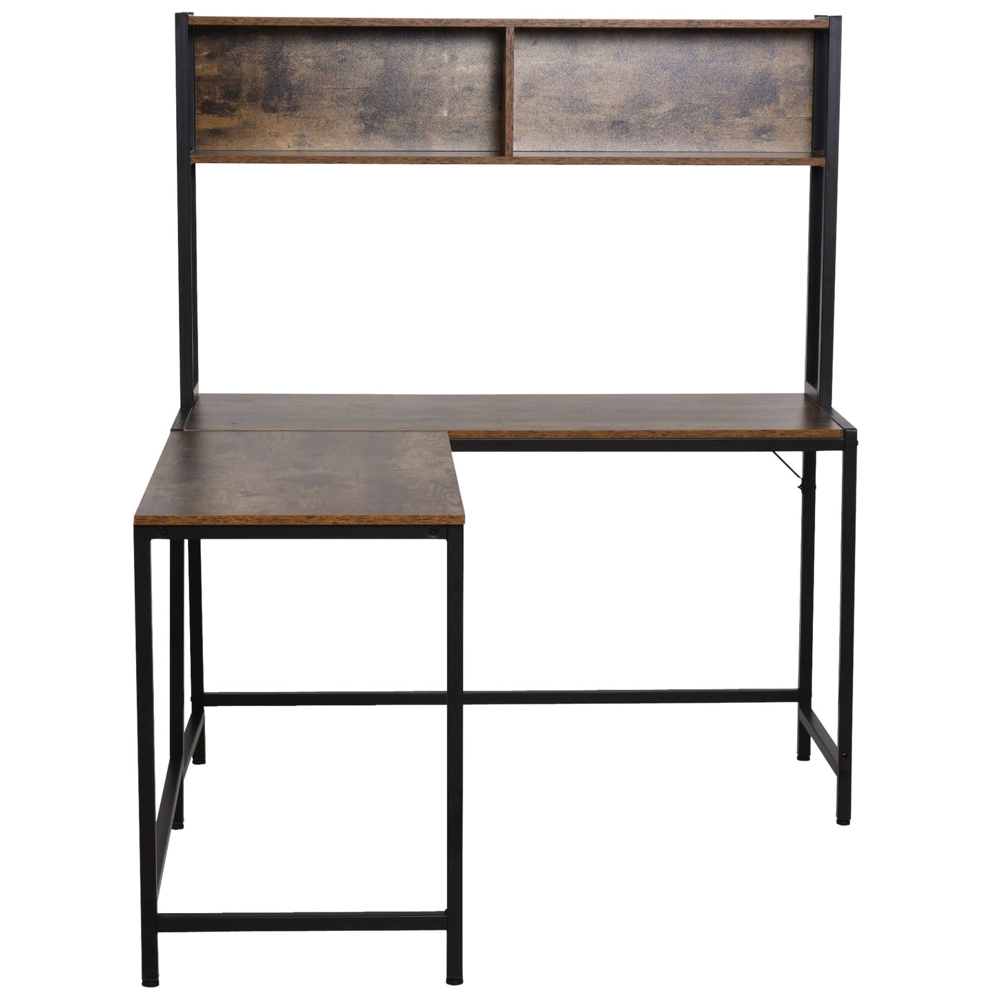 149H x 140L x 125W cm Particle Board Industrial L-Shaped Desk w Shelf - Brown & Black