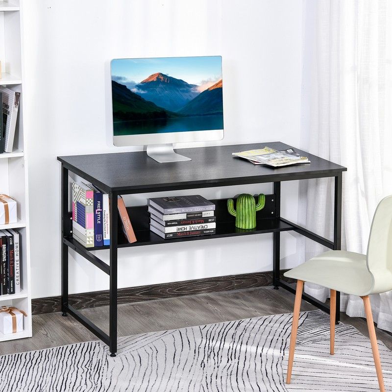 Homcom Homcom Computer Desk With Storage Shelf 120 X 60cm Home Office Desk With Metal Frame Study Table Easy Assembly Black