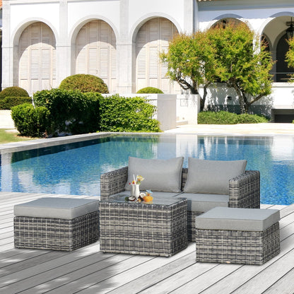 5-Piece Rattan Garden Furniture Set w/ 10cm Thick Cushions