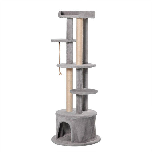 PawHut PawHut ?55 x 150H cm Cat Tree Multi-level Kitten Tower w/ Scratching Post Condo Plush Perches Grey