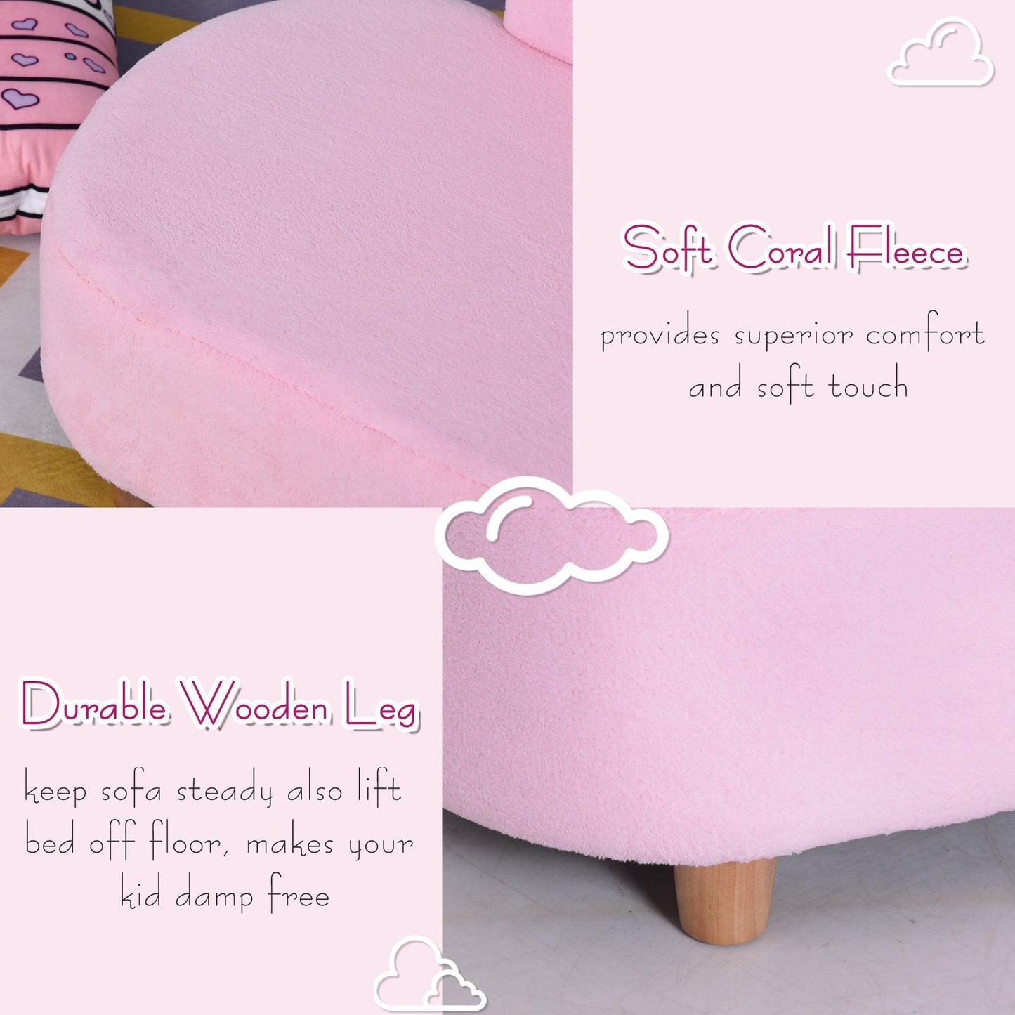 Kids Velvet-Like Chaise Lounge Pink