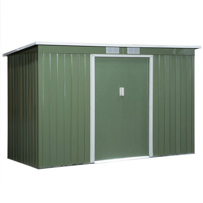 Essentials Corrugated 9 x 4' Double Door Pent Garden Shed With Ventilation Steel Light Green by Steadfast