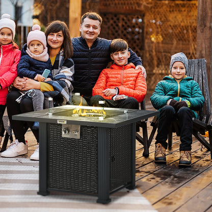 Outdoor PE Rattan Gas Fire Pit Table