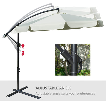 Outsunny 2.7M Garden Banana Parasol Cantilever Umbrella With Crank Handle And Cross Base For Outdoor