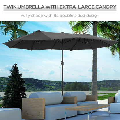 4.6M Sun Umbrella Canopy Double-sided Crank Sun Shade w/ Cross Base Grey