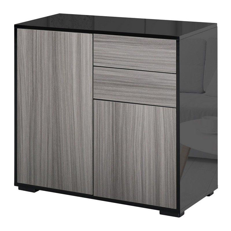 Homcom Homcom High Gloss Frame Sideboard Push-Open Design With 2 Drawer For Living Room Bedroom Light Grey And Black