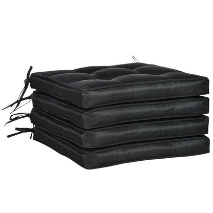 Outsunny Outsunny Set Of 4 Garden Seat Cushion With Ties 42 X 42cm Replacement Dining Chair Seat Pad Black