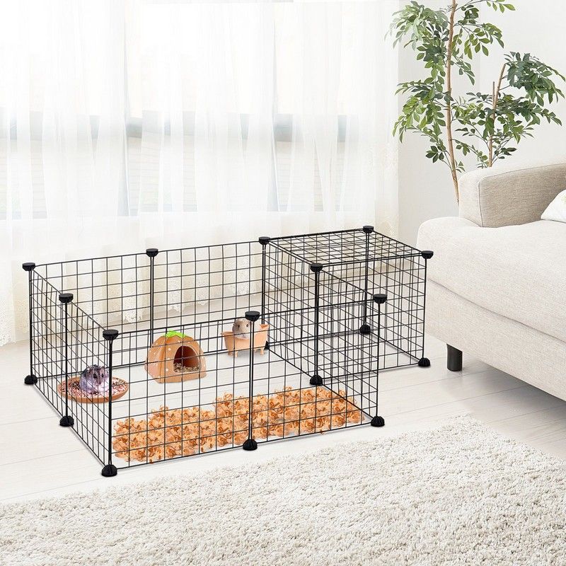 PawHut PawHut DIY Pet Playpen Metal Wire Fence 12 Panel Enclosure Indoor Outdoor Guinea Pig Rabbit Small Animals Cage Black