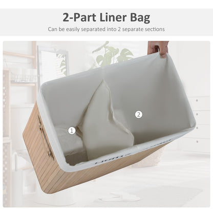 Two-Compartment Wooden Laundry Basket