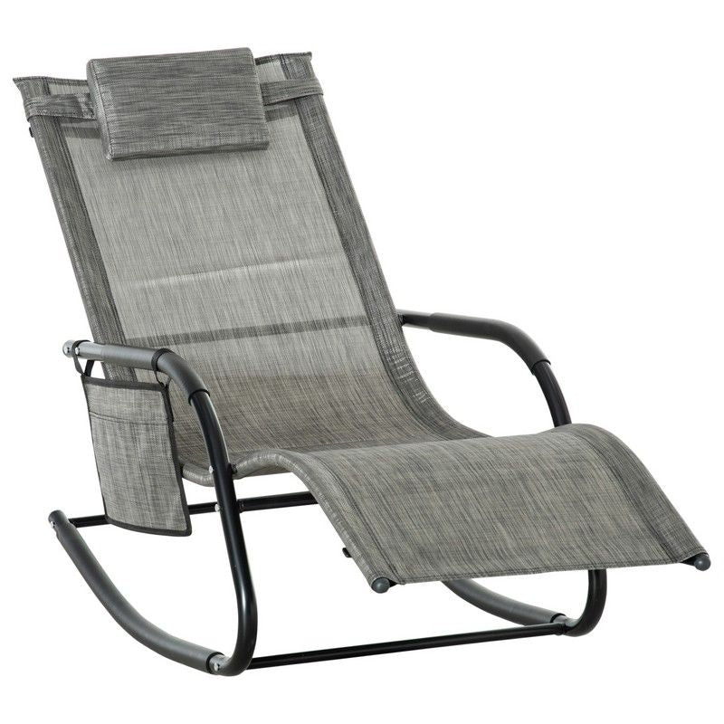 Outsunny Outsunny Breathable Mesh Rocking Chair Patio Rocker Lounge For Indoor & Outdoor Recliner Seat W/ Removable Headrest For Garden And Patio Dark Grey