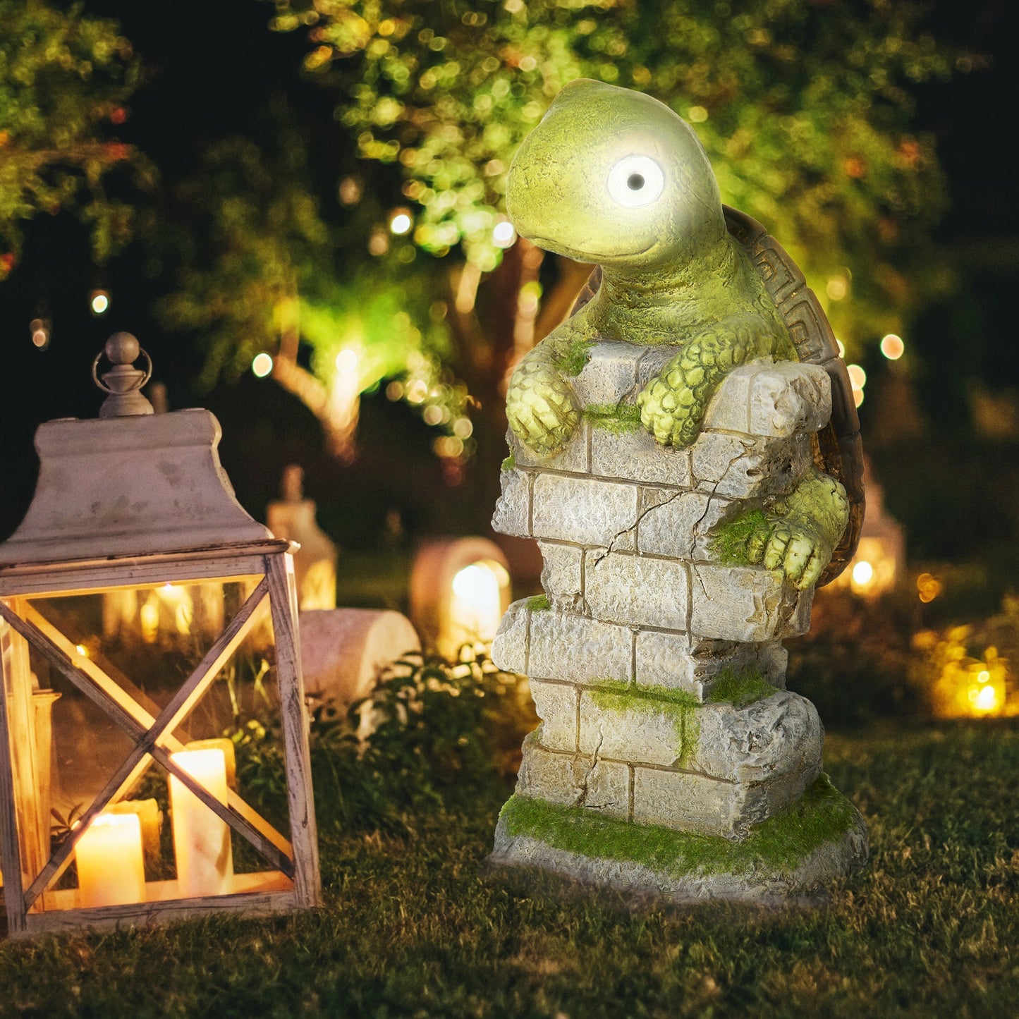 Vivid Tortoise Art Sculpture with Solar LED Light