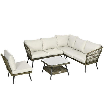 Outsunny Outsunny 6-Seater Outdoor Rattan Corner Sofa