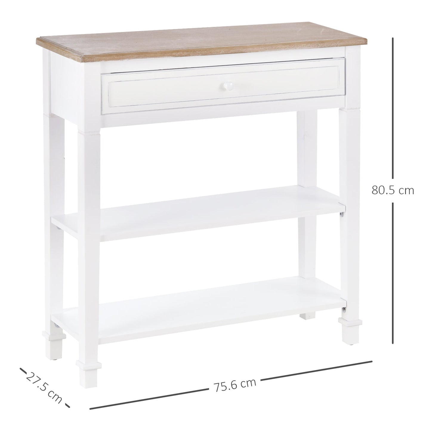 Console Table Hallway Side Desk 1 Drawer 2 Shelves Worktop Handle Retro Elegant Style Home Display Storage for Bedroom Livingroom