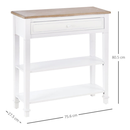 Console Table Hallway Side Desk 1 Drawer 2 Shelves Worktop Handle Retro Elegant Style Home Display Storage for Bedroom Livingroom