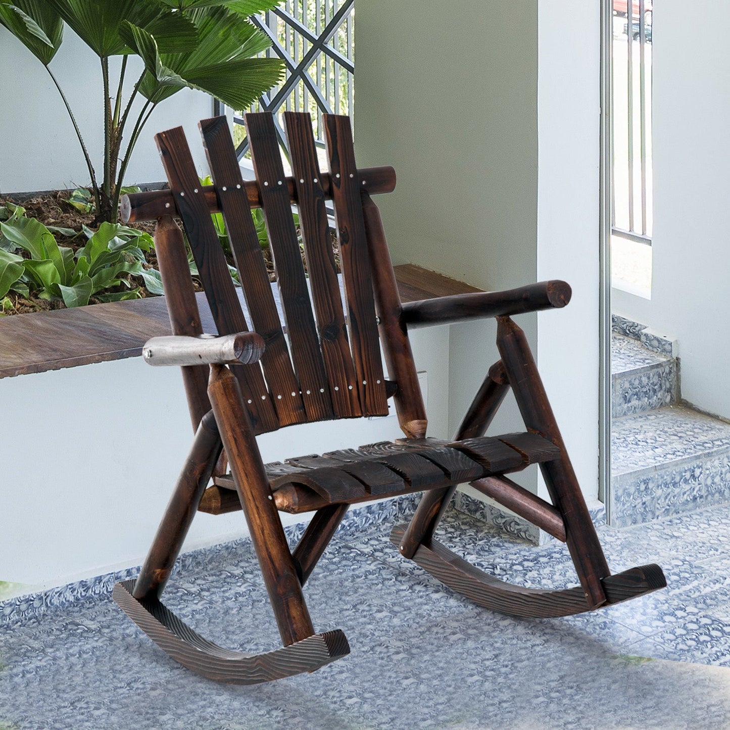 Outdoor Fir Wood Rustic Patio Adirondack Rocking Chair Traditional Rustic Style & Pure Comfort