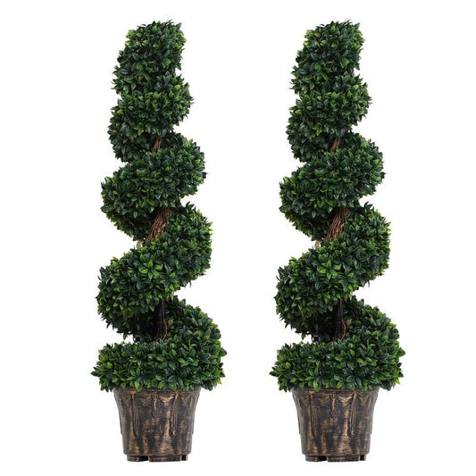 Outsunny Outsunny Set of 2 Artificial Spiral Topiary Plant