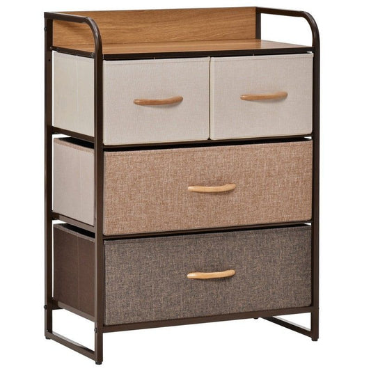 Homcom Homcom Drawers Storage Tower Dresser With Wood Top Steel Frame Folding Organizer