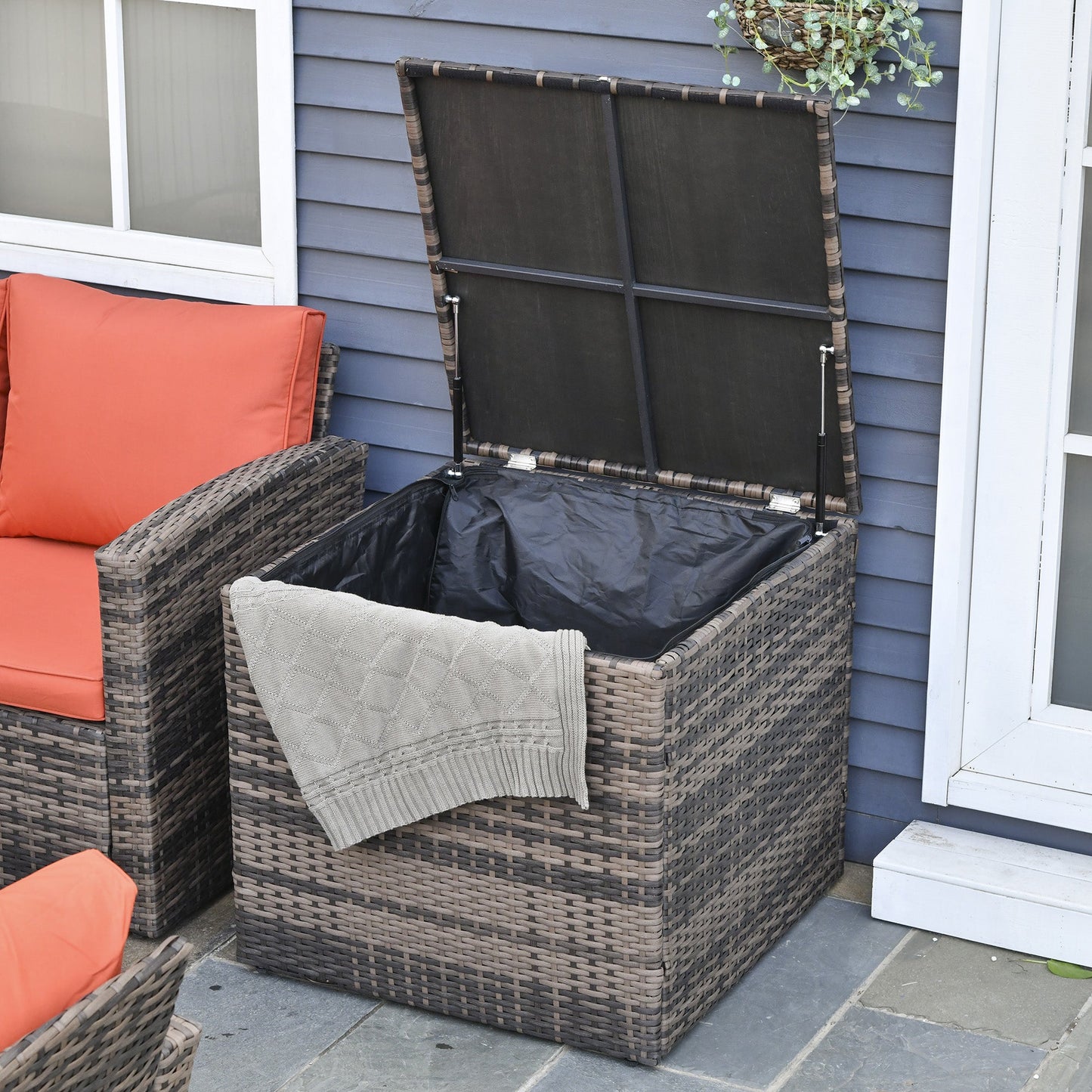 6-Piece Outdoor Rattan Wicker Sofa Set Sectional Patio Conversation Furniture Set w/ Storage Table & Cushion Mixed Brown