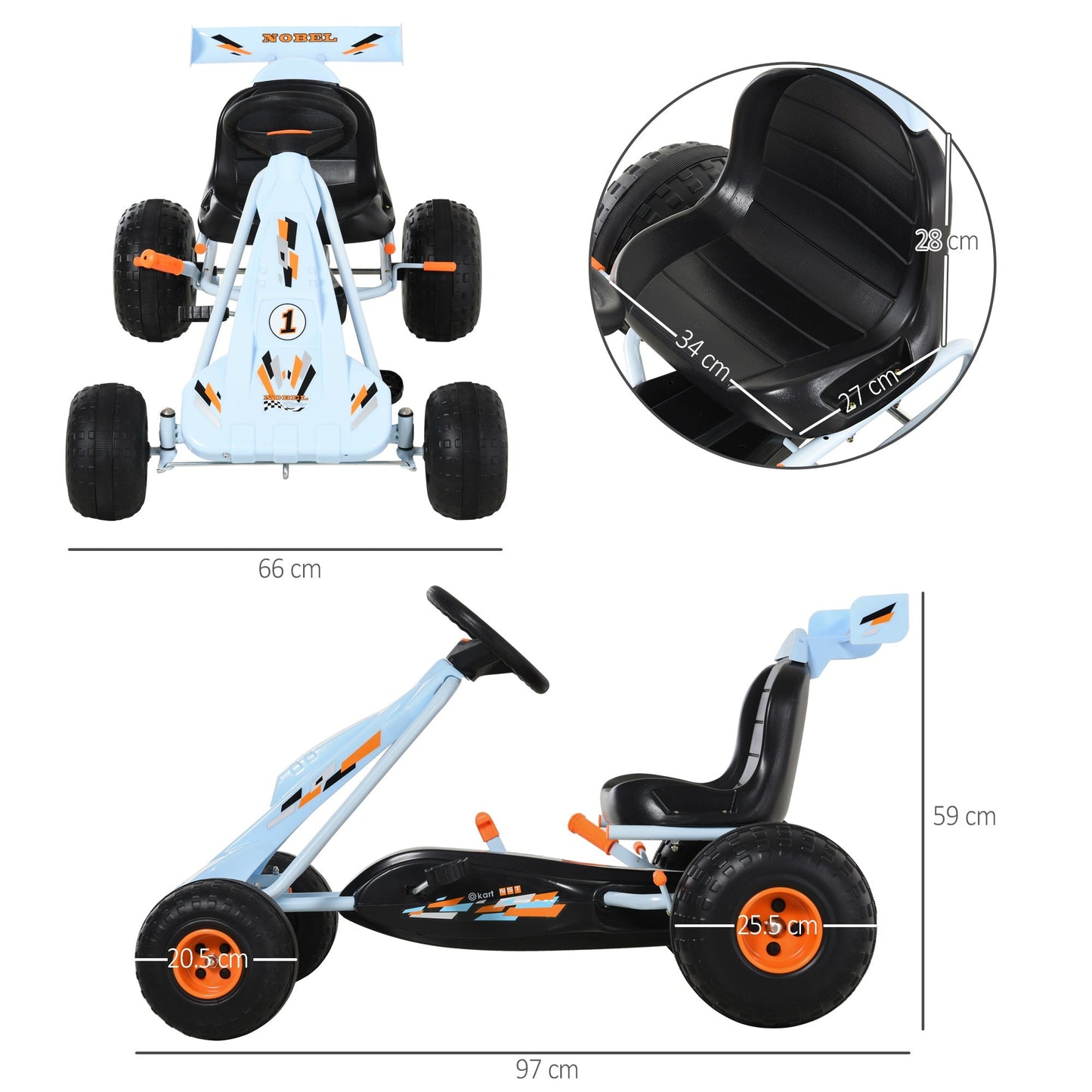 Kids Adjustable Seat PP Pedal Go-Kart Blue/Orange