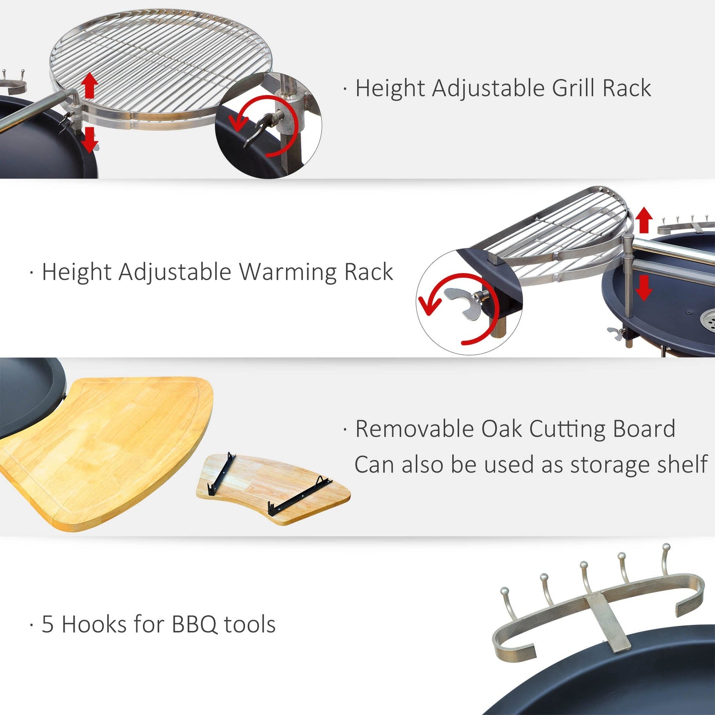 Round BBQ Grill W/Cutting Board-Black