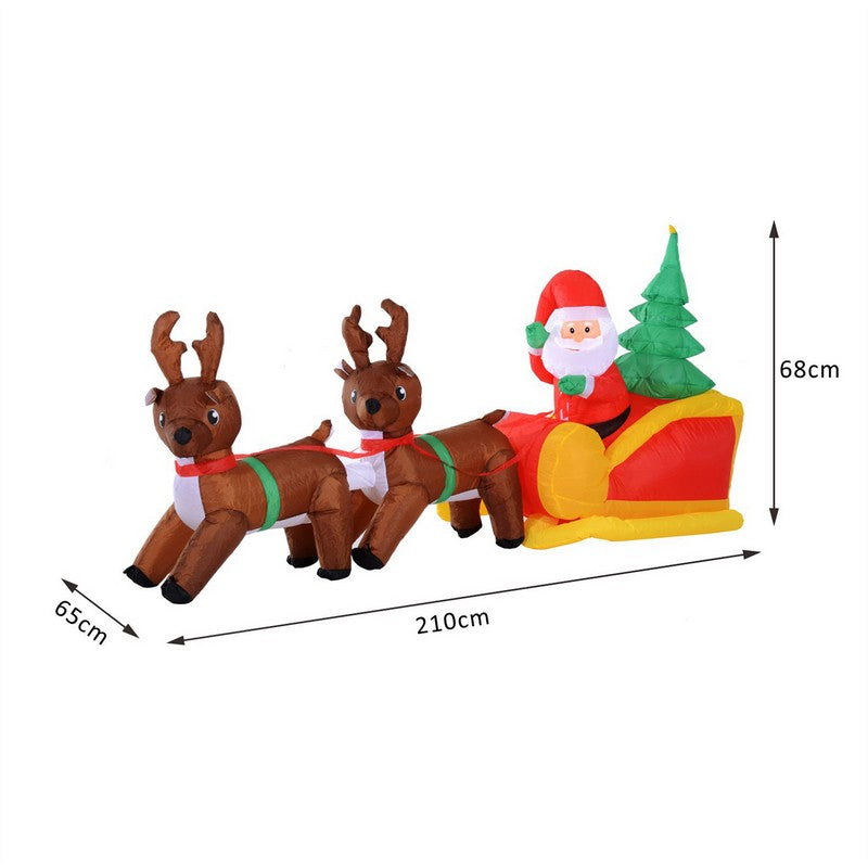 Homcom Large Self-inflating Inflatable Xmas Santa Claus Sledge Sleigh w/Reindeer LED Outdoor Blow Up Christmas Decoration