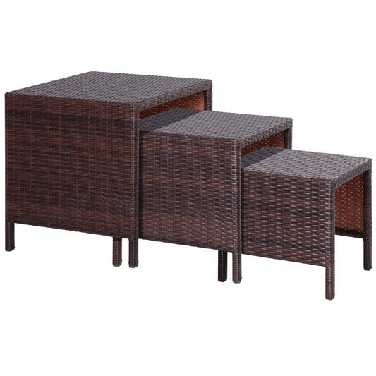 Outsunny Outsunny 3 Pcs Rattan Nesting Tables Set-Brown