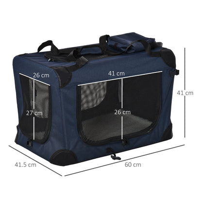 PawHut Folding Pet Carrier Bag Soft Portable Dog Cat Crate Puppy Kennel Cage House with Cushion Storage Bags Dark Blue