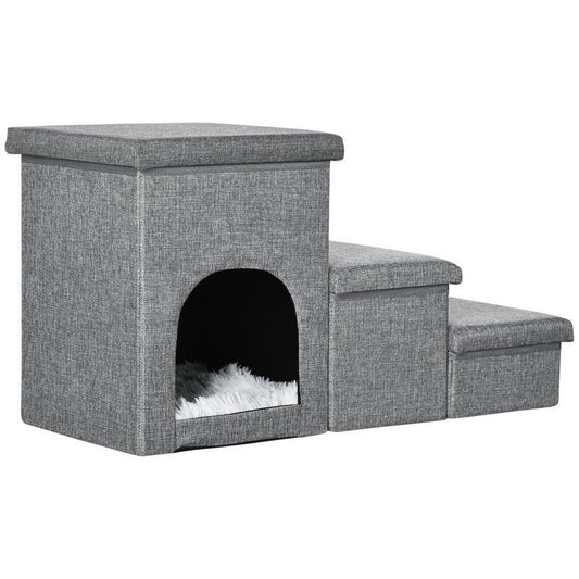 Pawhut PawHut Dog Steps 3-step Pet Stairs with Kitten House and 2 Storage Boxes