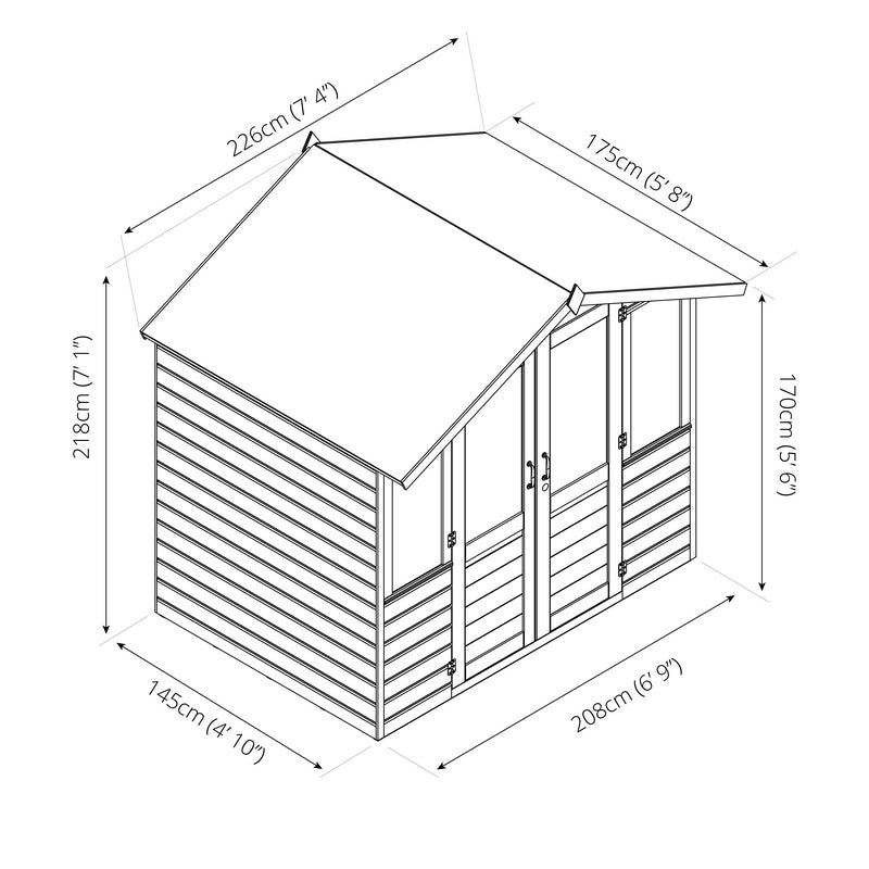 Mercia Mercia Bournemouth 7' 4" x 5' 8" Apex Summerhouse - Premium Dip Treated Shiplap