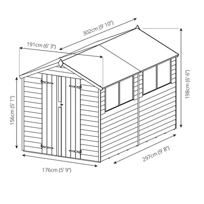 Mercia Mercia 6' 3" x 9' 10" Apex Shed - Budget Dip Treated Overlap