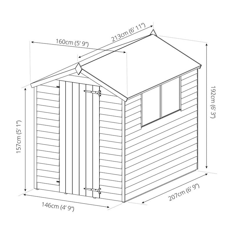 Mercia Mercia 5' 2" x 6' 11" Apex Shed - Budget Dip Treated Overlap