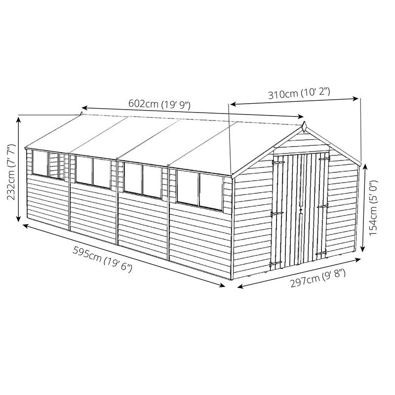 Mercia Mercia 10' 2" x 19' 9" Apex Shed - Budget Dip Treated Overlap