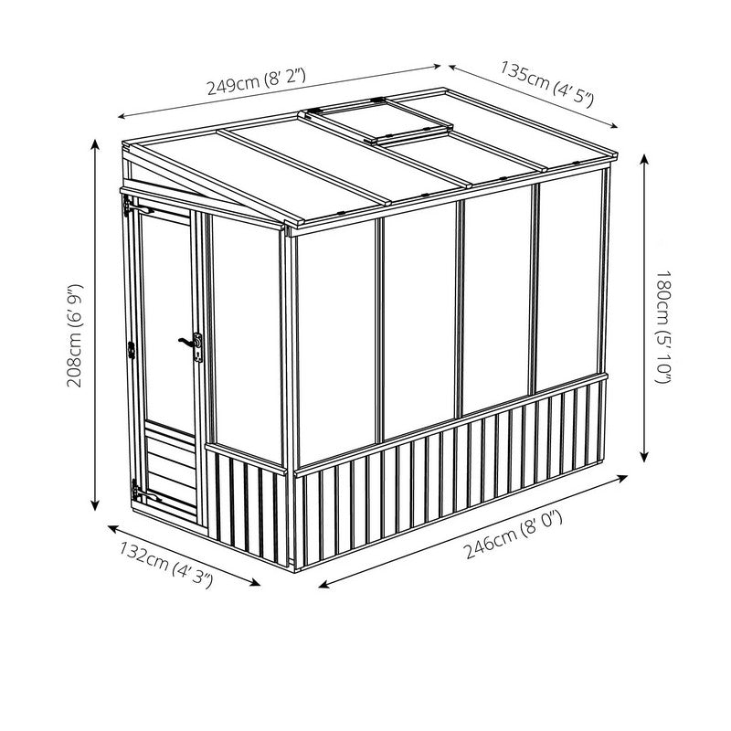 Mercia Mercia Evesham 4' 3" x 8' 2" Pent Greenhouse - Premium Dip Treated Shiplap