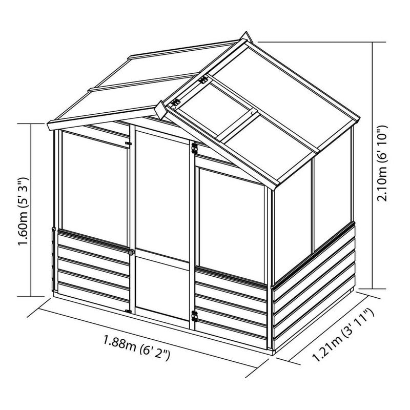 Mercia Mercia Evesham 6' 2" x 3' 11" Apex Greenhouse - Premium Dip Treated Shiplap