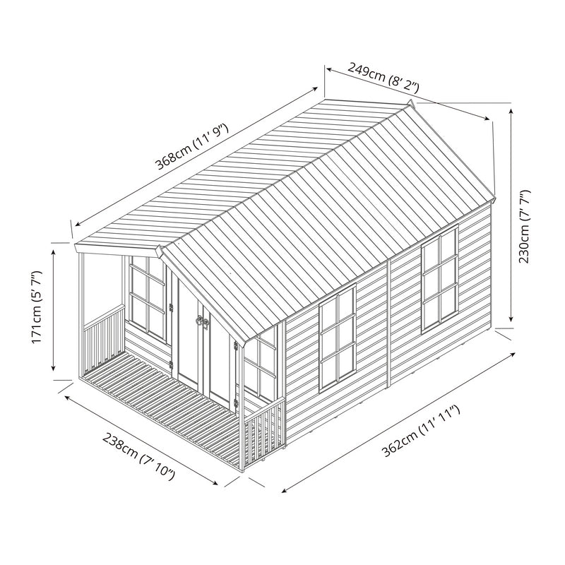 Mercia Mercia Wessex 8' 2" x 12' Apex Summerhouse - Premium Dip Treated Shiplap