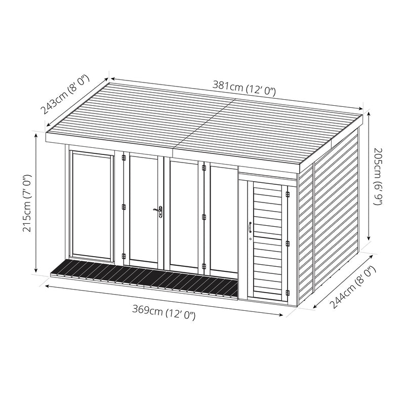 Mercia Mercia Pent 12' 6" x 8' 2" Pent Summerhouse - Premium Dip Treated Shiplap