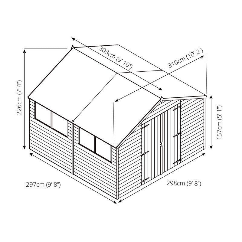 Mercia Mercia 10' 2" x 9' 11" Apex Shed - Budget Dip Treated Overlap