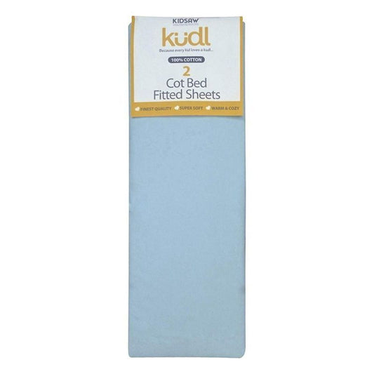 2 Kudl Cot Bed Sheets Cotton Light Blue 2 x 5ft by Kidsaw