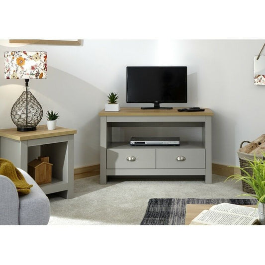 GFW Lancaster Corner TV unit Grey 1 Shelf 2 Drawers