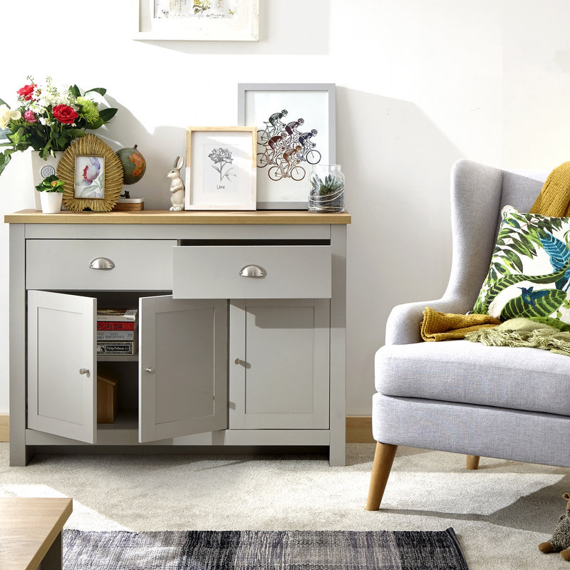 Lancaster Large Sideboard Grey 3 Doors 2 Shelves 2 Drawers