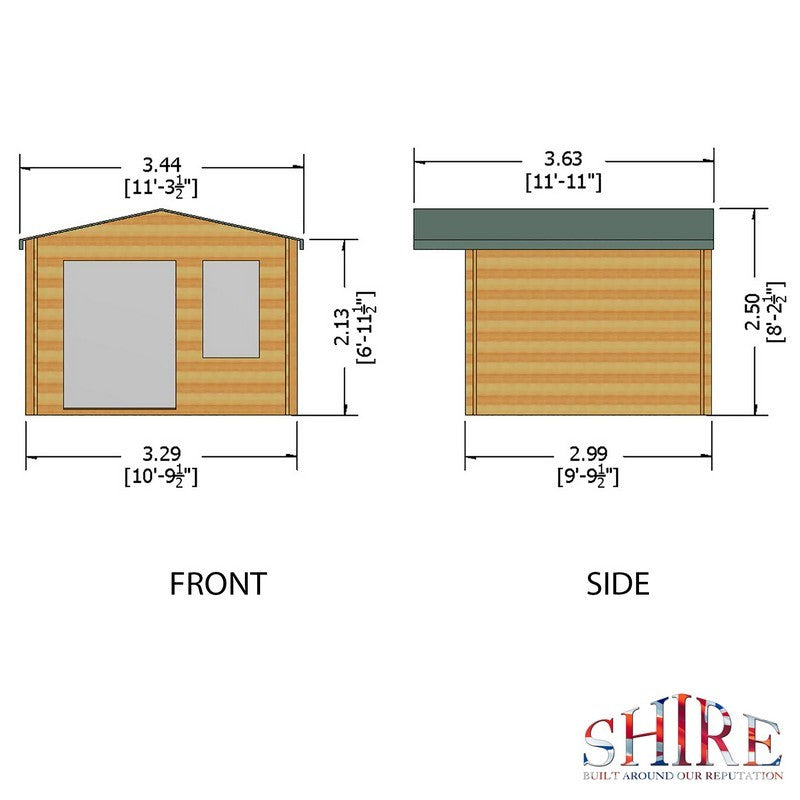 Shire Shire Berryfield 11' 3" x 11' 10" Apex Log Cabin - Premium 19mm Cladding Log Clad