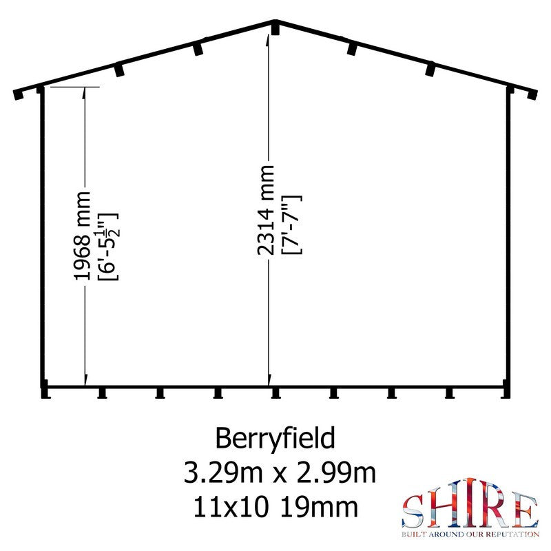 Shire Shire Berryfield 11' 3" x 11' 10" Apex Log Cabin - Premium 19mm Cladding Log Clad