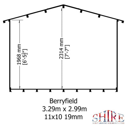 Shire Shire Berryfield 11' 3" x 11' 10" Apex Log Cabin - Premium 19mm Cladding Log Clad