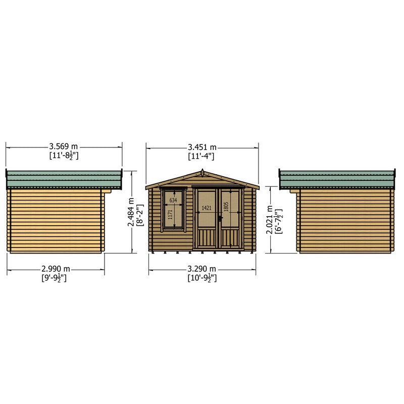 Shire Shire Berryfield 11' 3" x 11' 10" Apex Log Cabin - Premium 19mm Cladding Log Clad