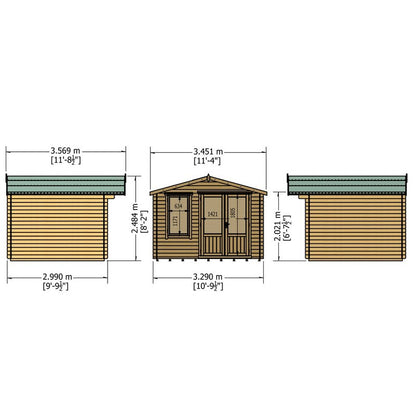 Shire Shire Berryfield 11' 3" x 11' 10" Apex Log Cabin - Premium 19mm Cladding Log Clad